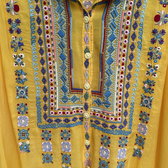 Johnny Was | L | Zeru Blouse | Yellow Button-down | Embroidered | Sunset - Picture 3 of 12